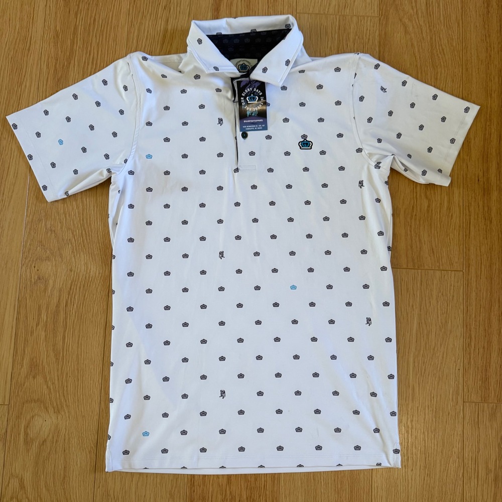 NWT Glory Days Apparel Polo Charlotte NC Mens Medium White Crown Bulldog Golf